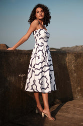 Corset Detailed Strappy Dress-Blue